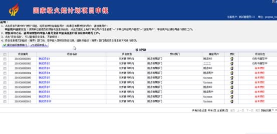 申報(bào)系統(tǒng)的項(xiàng)目列表界面