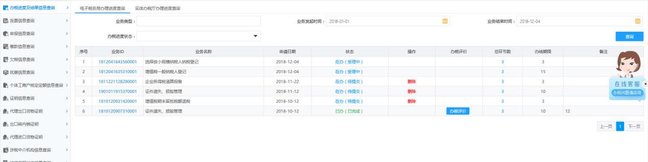 河南省電子稅務局辦稅進度及結果信息查詢