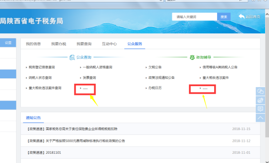 陜西省電子稅務局公眾服務主界面