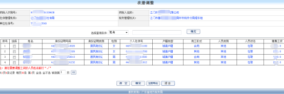 顯示該單位下的在冊人員信息