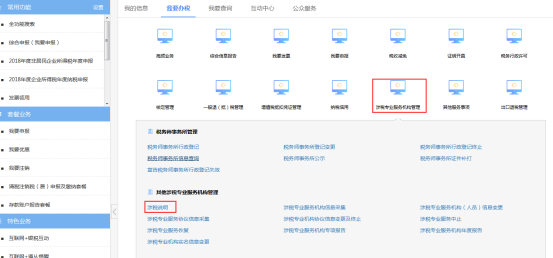 其他涉稅專業(yè)服務(wù)機(jī)構(gòu)管理菜單頁(yè)面