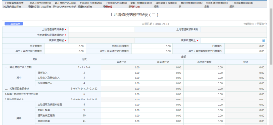 點擊【土地增值稅納稅申報表（二）】即進入申報表填寫頁面