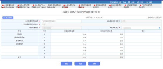 點擊【與轉讓房地產有關的稅金明細申報表】進入填寫頁面