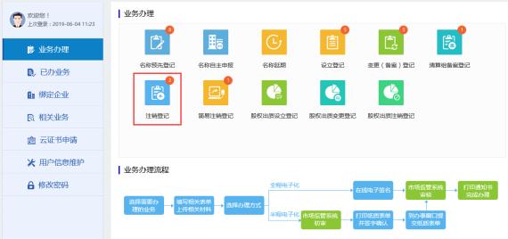 進(jìn)入注銷登記頁(yè)面