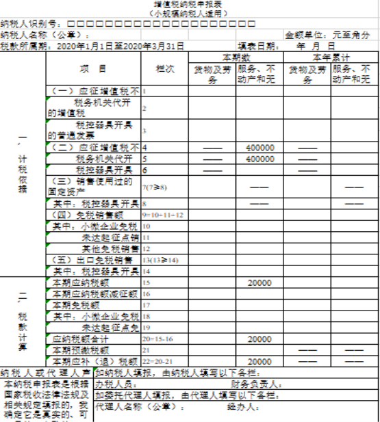 增值稅納稅申報(bào)表（小規(guī)模納稅人適用）