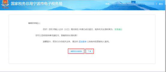 完成寧波市電子稅務(wù)局申請合并分立報(bào)告