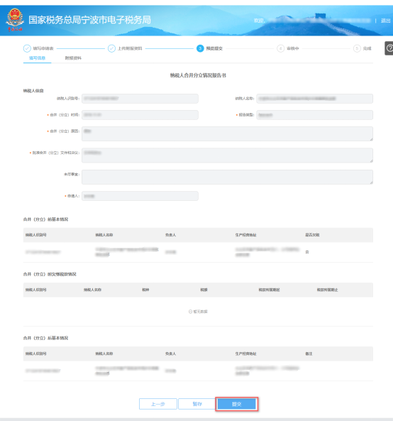 寧波市電子稅務(wù)局申請合并分立報(bào)告預(yù)覽提交