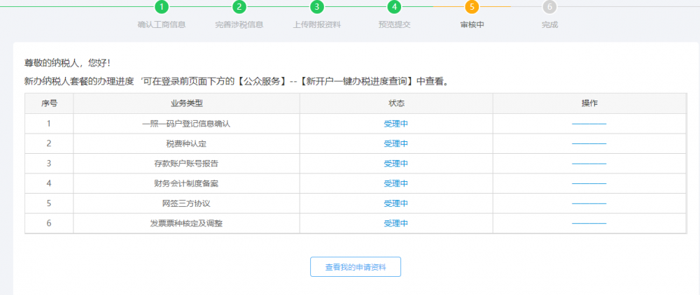 提示納稅人在公眾查詢中查看新納稅人套餐的辦理進度