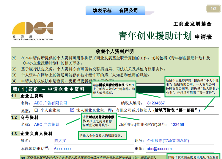 青年創(chuàng)業(yè)援助計(jì)劃申請(qǐng)表（有限公司）